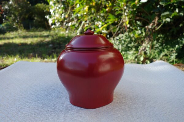 chamfered small vase with a lid, negoro finish